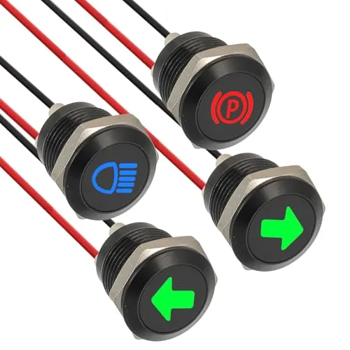 EPLZON 4 Stück 12mm Wasserdichte Signalleuchte LED Kontrollleuchte, DC 12V/24V LED Metall Kontrollleuchte mit 150 mm Kabel für Motorräder Autos LKW Traktoren RV ATV