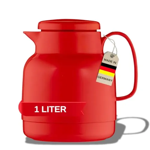Helios Isolierkanne Mondo 1,0 l rot - Thermobehälter mit perfekter Warmhaltung dank doppelwandigem Isoliereinsatz aus hochwertigem Helios Glas. Einfache Befüllung und Reinigung durch die große Öffnung. 5 Jahre Garantie auf Warmhaltung!
