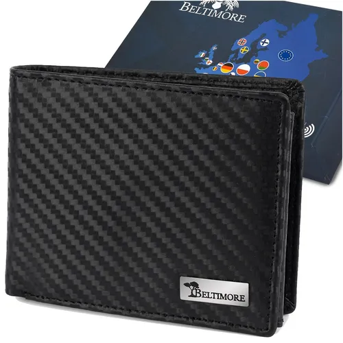 Męski portfel skórzany klasyczny RFiD duży czarny carbon premium Beltimore Belti