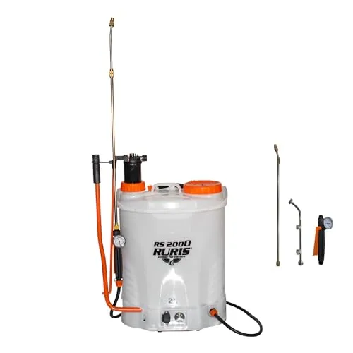 RURIS POWER FOR NATURE Elektrischer und manueller Drucksprüher RS 2000, Tank 20 l, Akku 12 V, 8 Ah, Motordruck 5,5 bar, Ladegerät inklusive, Orange
