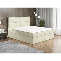 Boxspringbett HOPP 120 x 200 mit Bettkästen und Topper - Beige - Stylisches Boxspringbett mit integrierter Bonellfederkernmatratze und praktischem Bettkasten. Ideal für jeden Raum und bietet zusätzlichen Stauraum. Pflegeleicht und einfach zu montieren!