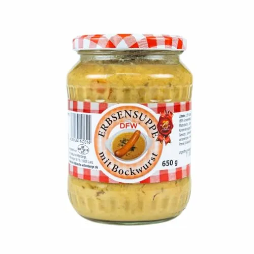 Erbsensuppe mit Bockwurst 650g (Glas) Fertiggericht Suppe | Hausmacher Qualität | DFW (1229)