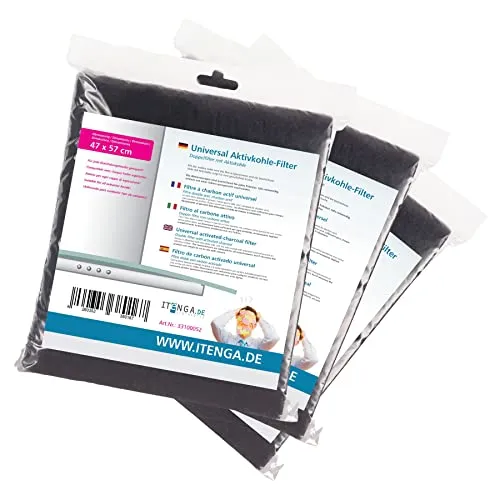 itenga universal Aktivkohlefilter 3er SET/Aktiv-Kohlefilter für jede Dunstabzugshaube geeignet- zuschneidbar