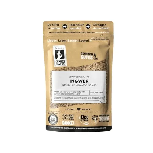 Bremer Gewürzhandel Ingwer, geschnitten, aromatisch scharf, getrockneter Ingwer für Tee & zum Kochen, 10 x 50g