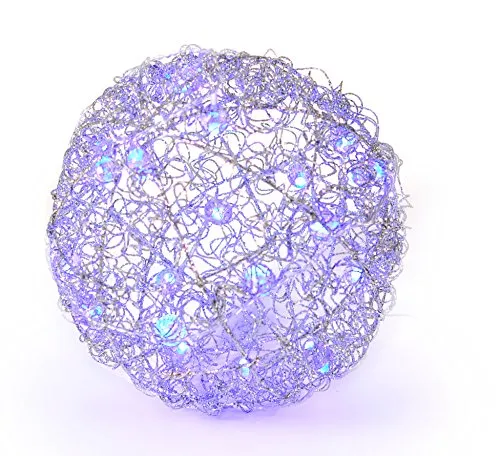 LED Leuchtkugel Dekokugel 25 cm Metall Silber 20 LED Blau, Weihnachtsdeko Fenster, Dekoration Weihnachten Weihnachtsbeleuchtung Innen Fenster