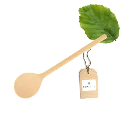 HOFMEISTER® Holz-Kochlöffel, 16 cm, Naturprodukt: handgefertigt, plastikfrei, keine Kratzer im Topf, unbehandelt, hitzebeständig, antibakterieller Rührlöffel aus Buche, rund (1 Stück)