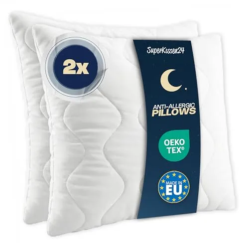 SuperKissen24. 2er Set Kopfkissen aus Mikrofaser 80x80 cm mit Polyester Kissenfüllung