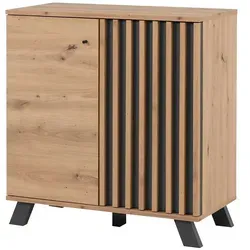 Kommode Harmony - Holzfarben, Modern im Skandilook - Kommode in Holzfarben mit akzentstarker 3D-Lamellenoptik, bietet viel Stauraum und fügt sich perfekt in moderne Wohnräume ein. Ideal für jedes Zuhause.