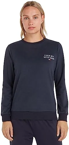 Tommy Hilfiger Damen Sweatshirt ohne Kapuze, Blau (Desert Sky) - Activewear-Tanktops für Damen, ikonisches Design mit hohem Tragekomfort, aus 50% Baumwolle und 50% recyceltem Polyester, perfekt für Alltag und Relaxen.