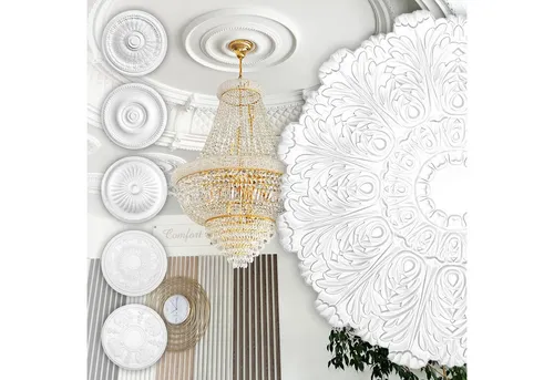 Hexim Perfect Wanddekoobjekt B3121 (Stuckrosette aus PU hartschaum, weiß, Zierelement, Stuck, Innendekoration Dekor rund)