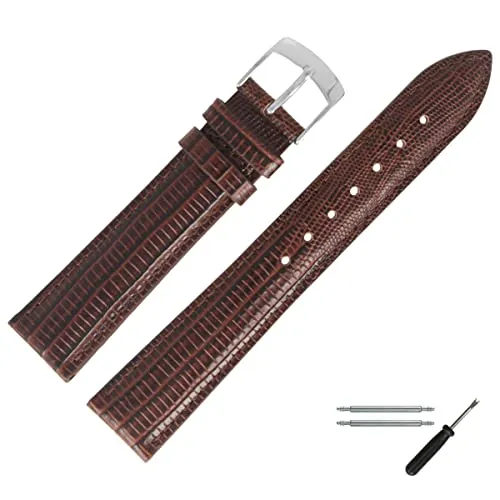 MARBURGER Uhrenarmband 18mm Leder Braun Silber Mit Naht - Montage Set 7851831000120