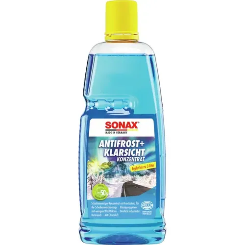 SONAX AntiFrost & Klarsicht Konzentrat 1 L - Autopflege & Motorradpflege - Effektive Frostschutzlösung bis -30 Grad, ideal für klare Sicht und Schutz der Scheibenwaschanlage im Winter.