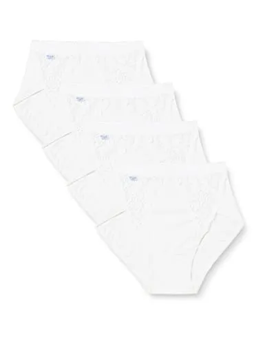 SLOGGI Chic Midi 4P Damen Slip, Gr. 40, Weiß - Funktionsunterwäsche - 4er Pack hochkomfortable Midi Slips aus weicher Baumwolle mit elastischen Spitzeneinsätzen für optimale Bewegungsfreiheit und den ganzen Tag Tragekomfort.
