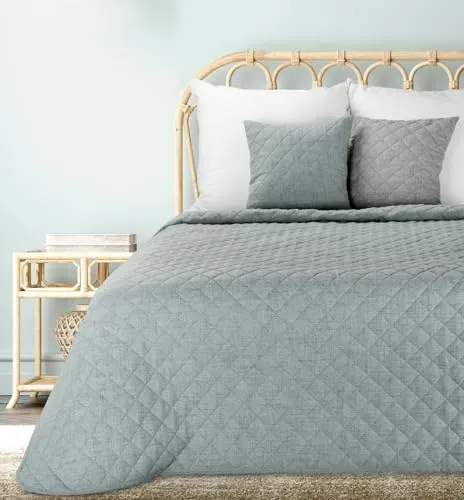 Tagesdecke Karomuster Steppung 220x240 cm - Bettdecken in Leinoptik mit Karomuster, ideal für ein stilvolles Schlafzimmer und sorgt für Wärme und Ordnung.