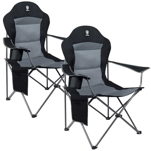 EVER ADVANCED Luxus Campingstuhl Faltbar 160KG Belastbar Ultragroß mit Hoher Rückenlehne, Bequemer Klappstuhl mit Seitentsche & Getränkehalter für Camping Garten Balkon Anglen, Gartenstuhl Angelstuhl