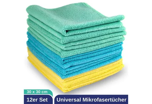 ELEXACLEAN Universal Reinigungstücher Mikrofasertuch (80% Polyester, 20% Polyamid (Mikrofaser), 30x30 cm, Set, 12-tlg., 30x30 cm, fusselfrei, streifenfrei, saugfähig)