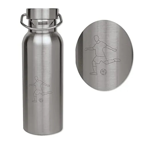 Produktbild Lutz Mauder Edelstahl Trinkflasche, Kinder und Erwachsene, Fußball Gravur von TapirElla, Premium Trinkflasche mit großer Trinköffnung