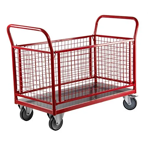 DEMA Transportwagen mit 1 Boden und 4 Gitterwänden - Plattformwagen mit robustem Design, 500 kg Tragfähigkeit und wasserfestem Sperrholz, ideal für Lager und Transport.