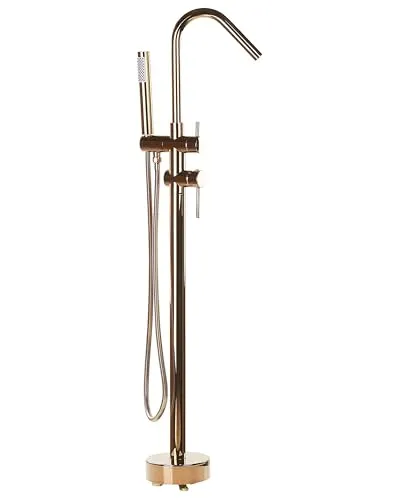Wannenarmatur Kupfer Freistehend Chrom Messing Zink Victoria - Elegante freistehende Badewannenarmatur aus solidem Messing, mit praktischem Einhebelhandmischer und Standhandbrause – ideal für stilvolle Bäder.