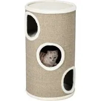 PawHut Kratztonne 70 cm - Dreistöckige Katzentonne mit Plüschrand - Kratztonne für Katzen: Drei Ebenen zum Erkunden und Entspannen, mit robusten Sisal-Kratzmatten für optimalen Kratzschutz und einem gemütlichen Plüschbereich.