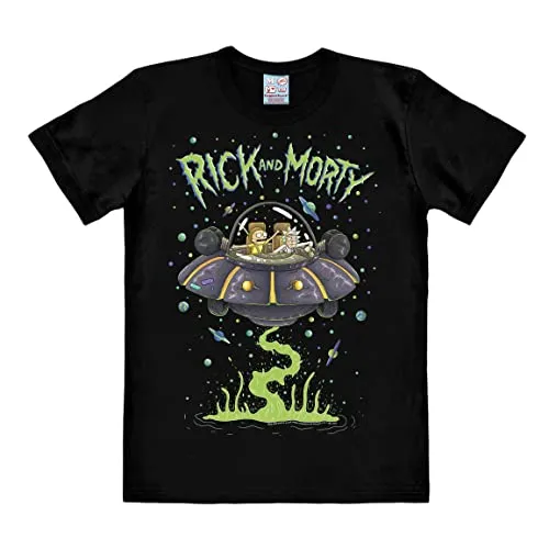 Logoshirt® Rick and Morty I Raumschiff Space Cruiser I T-Shirt Print I Damen & Herren I kurzärmlig I schwarz I Lizenziertes Originaldesign I Größe L