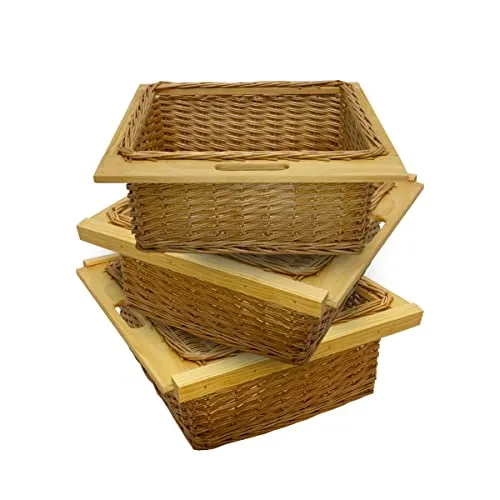 Ausziehbare Weidenkörbe Küche Rattan 600mm - Regalkörbe aus 100% handgefertigtem Rattan und Buche, ideal für die Aufbewahrung in der Speisekammer. Tragkraft von 10 kg pro Korb und inklusive Befestigungssatz.