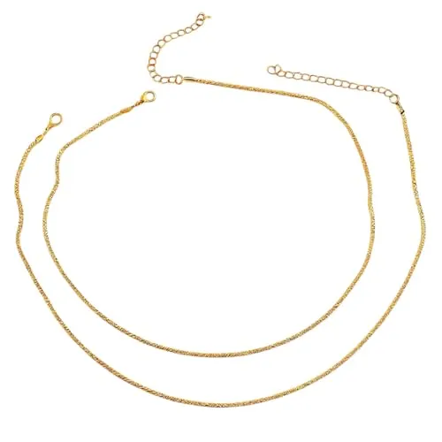 Sanixa Karma NH10894109 Halskette doppelt Strass Gold 41 & 47 cm Legierung Damen Kette verstellbar für Frauen modern Damenhalskette Strasskette (Gold)