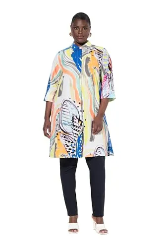 Ulla Popken Damen große Größen Übergrößen Plus Size Lyocell-Longbluse, A-Linie, Hemdkragen, 3/4-Arm Kobaltblau 58+ 837630750-58+