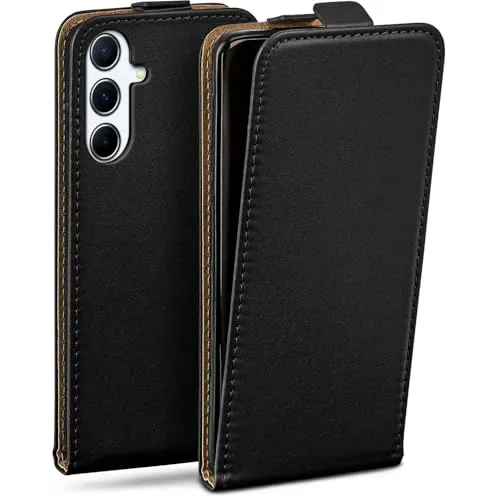 moex Flip Case für Samsung Galaxy A56 5G Hülle klappbar mit 360 Grad Schutz, Handyhülle mit Displayschutz, PU Leder Handytasche Lederhülle, Flip Case Cover Klapphülle, Schwarz