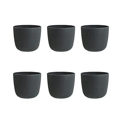 Gariella 6X anthrazit moderner Blumentopf mit Drainagesystem Pflanztopf-Kübel widerstandsfähig rund wetterfest Kunststoff Ø 10 cm