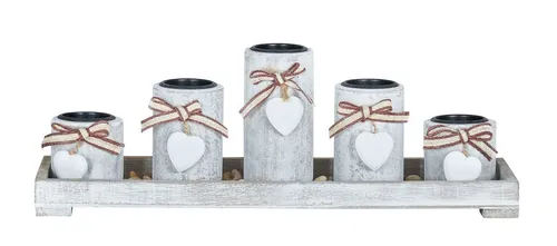 Levandeo® Teelichthalter mit Tablett, Teelichthalter Set Tablett 39x15x12cm Holz Shabby Chic Vintage