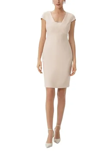 Comma Etuikleid mit Viskose und Elasthan in Beige - Elegantes Etuikleid in Größe 40, aus hochwertigem Viskose- und Elasthan-Mix für optimalen Tragekomfort. Ideal für schicke Anlässe oder das Büro.