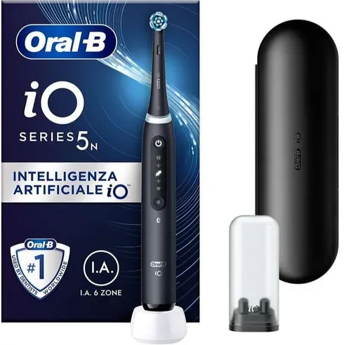 Oral-B Elektrische Zahnbürste, wiederaufladbar, iO 5 N, Schwarz, 1 Bürstenkopf, 1 Reiseetui + 1 Zahnpasta Oral-B Pro, Expert, professioneller Schutz