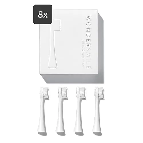 Wondersmile Ersatzbürsten für Schallzahnbürste (Soft, All White, 8er Pack) - Ersatzzahnbürsten mit abgerundeten Borsten für eine sanfte und effektive Zahnreinigung. Ideal für eine gründliche Mundhygiene und schonend zum Zahnfleisch.
