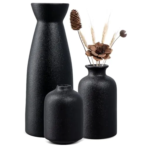 Mapille Keramik Vasen 3er-Set, Deco Matte Vasen für Pampasgras Getrocknete Blumen, Vase Deko Tisch Bücherregal, Bauernhaus rustikale Kaminsims & Bücherregal Dekoration Vase