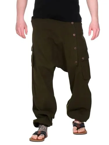 Kunst und Magie Unisex Baggy Haremhose in Army Green - Bequeme Haremshose für vielseitige Freizeitaktivitäten. Ideal für Tanz, Yoga oder als stylische Alltagskleidung. Mit elastischem Bund und praktischen Taschen für optimalen Komfort und Stauraum.