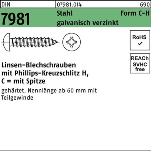 250er PACK(Stk)  007981001040063022 Blechschraube DIN 7981 LIKO m.Kreuzschlitz-P