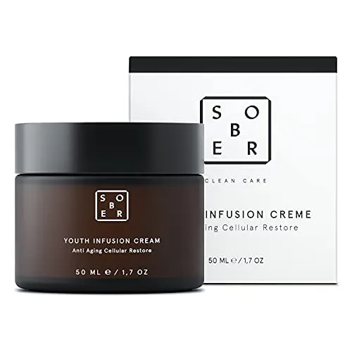 sober® Youth Infusion Cream - Hochwirksame Anti Aging Gesichtscreme - Gesichts-Make-Up mit pflanzlichem Retinol und Q10 für straffere Haut und reduzierten Falten. Vegan und 100% frei von bedenklichen Inhaltsstoffen, Made in Germany.