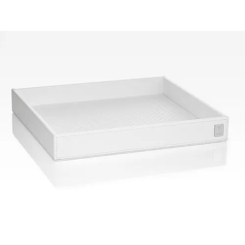 Joop! Tablett in Weiß, rechteckig 28x3.5x15 cm - Elegantes Tablett aus hochwertigem Polyurethan in Lederoptik, ideal für stilvolle Ordnung im Bad und harmoniert perfekt mit anderen Artikeln der 'Bathline' Serie.