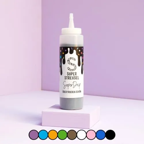 Super Drip Schwarz Kuchenglasur Cake Melts Schokolade 300g | Drip Cake Glasur Zuckerschrift für Kuchen Kekse Plätzchen Eis Muffin Torten uvm. | Cake Drip Flasche | Icing Dekoration (Schwarz)