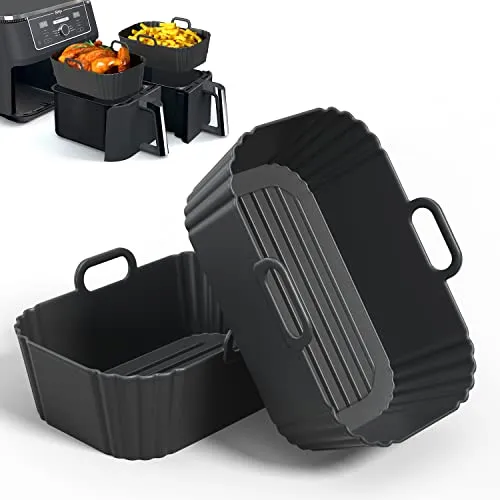 PINTAUR Airfryer Silikonform 2 Stück für 7.6L 8L 9.5L Dual Zone Silikoneinsatz für Ninja AF400EU AF300EU AF200EU, COSORI, Juskys & Russell Hobbs, Wiederverwendbares Zubehör für Heißluftfritteuse