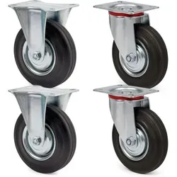 Wiltec Transportrollen Set 100mm 2x Lenkrolle ungebremst und 2x Bockrolle, mit Anbauplatte, 70kg pro Rad