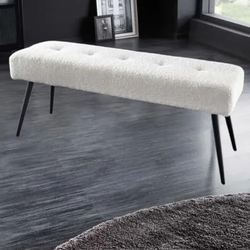 LEBENSwohnART Moderne Sitzbank Belle 100cm Weiss Bouclé Interieur-TIPP schwarzes Gestell Schuhbank