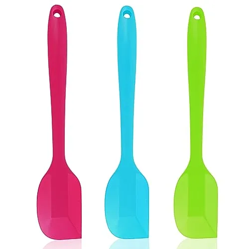 Pritogo Teigschaber-Set 3-teilig (21,5cm) Silikonspatel Teigspachtel Backzubehör mit Metallkern bis 220° BPA-frei (Blau Grün Pink)
