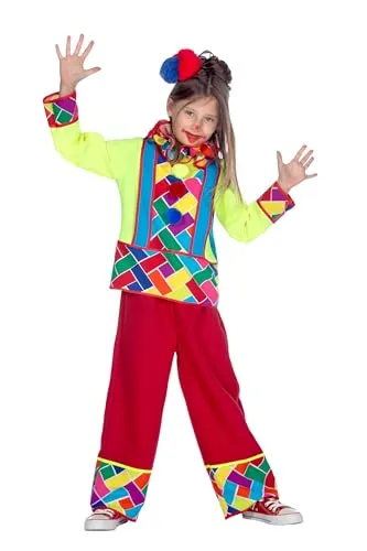 WILBERS & WILBERS 3811 - Kinderkostüm Clown, dreiteilig - Fröhliches Clownkostüm für Jungen und Mädchen in Größe 164, aus leichtem Stretchstoff. Bequeme Passform dank elastischem Bund und verspieltem Design mit bunten Pompons und Kragen.