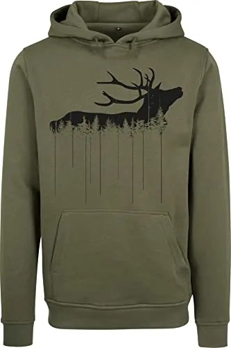 Baddery Jäger Hoodie Herren - Waldhirsch - Oliv XL - Bequemer Kapuzenpullover für Jäger und Outdoor-Fans. Langlebiger Siebdruck, ideal für Freizeit und kühle Tage. Ein perfektes Geschenk für Naturbegeisterte, erhältlich in verschiedenen Größen.