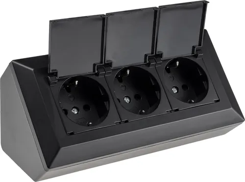 CHILITEC Steckdosenblock 23933, 3-fach mit Schutzklappen - Steckdosen & Zubehör: 3 schnell erreichbare Steckdosen mit Staubschutzklappen, ideal für Küche oder Werkstatt. Kompakt und vorverkabelt für sofortigen Einsatz.