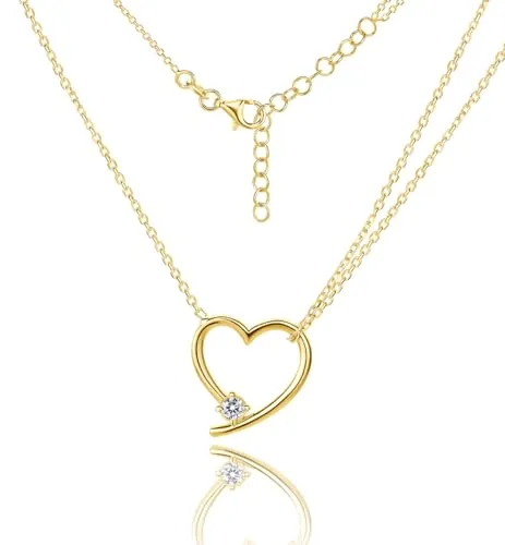 MIORE Schmuck Handgefertigt in Italien, HalsKette Damen Silber 925, Vergoldet 18K Golde Kette, Herzkette mit Zirkonia, Kette Damen mit Herz Anhänger, Gliederkette Silber, Silberkette