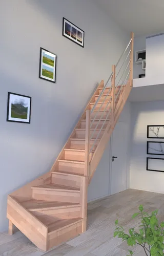 Holztreppe Rhodos in ¼ gewendelter Ausführung rechts-Buche-Holz-Edelstahl Gel...