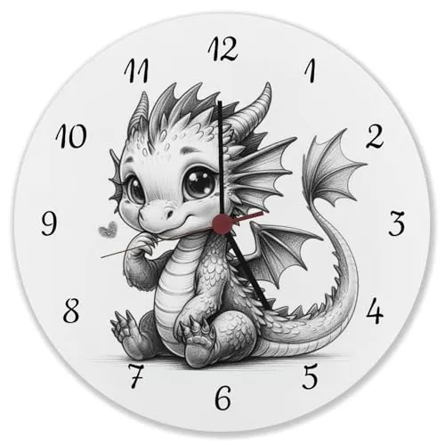 speecheese niedlicher Babydrache Wanduhr Süßer Ruhender Drache Niedliche Pose Dasitzendes Fantasiewesen Deko für Kinderzimmer